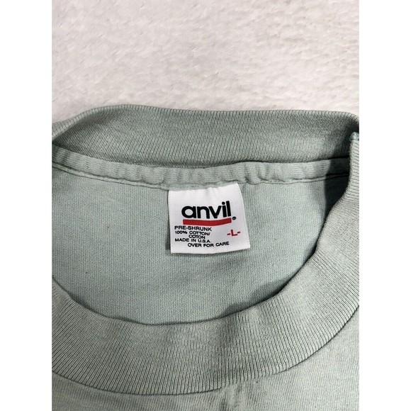 Vtg 90s Sandusky Bay Clothing Co Moss Green Single Stitch Graphic T-Shirt Size L - Picture 6 of 11